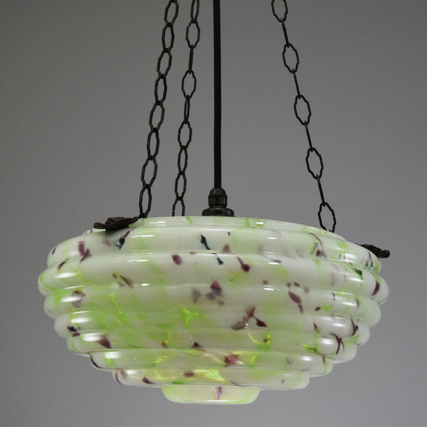 1940s-1950s flycatcher ceiling light with green and purple marbling