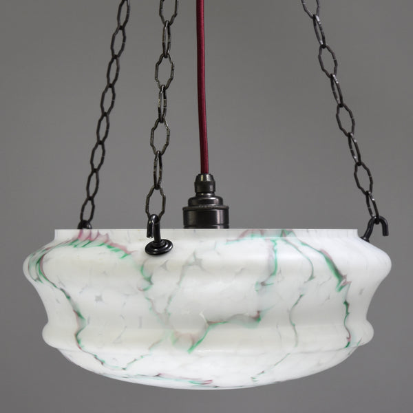 1920s-1940s flycatcher glass bowl ceiling light with exquisite jagged marbling