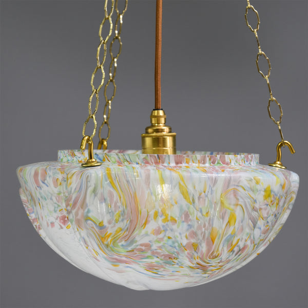 Art Deco flycatcher glass bowl ceiling light with multi-colour marbled design