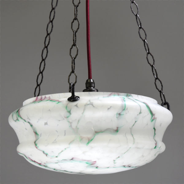 1920s-1940s flycatcher glass bowl ceiling light with exquisite jagged marbling