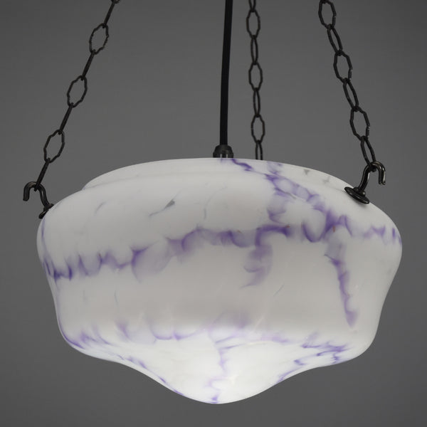 1920s-1940s flycatcher glass bowl ceiling light with purple marbling