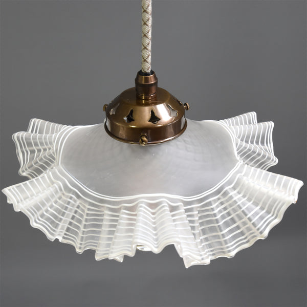 French farmhouse style 1950s frosted glass coolie pendant light shade