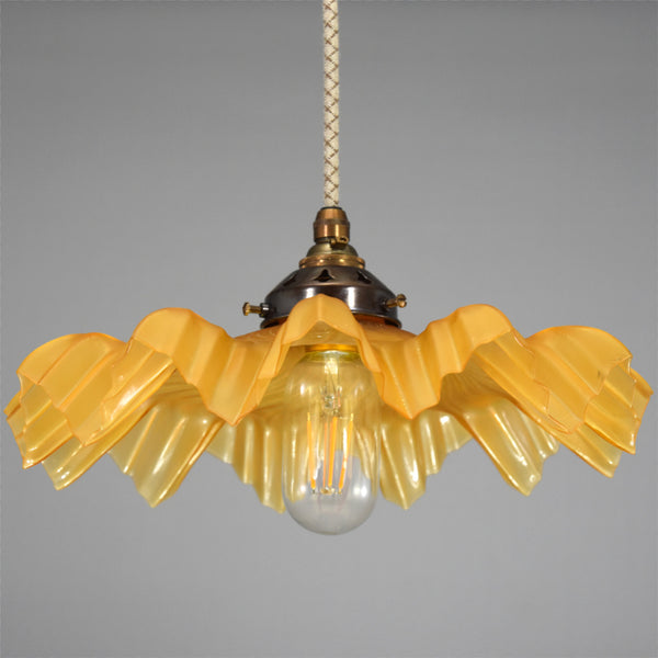 Gold colour 1950s French ice crystal design glass pendant light