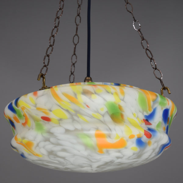 Large flycatcher glass bowl ceiling light with multi-colour marbling