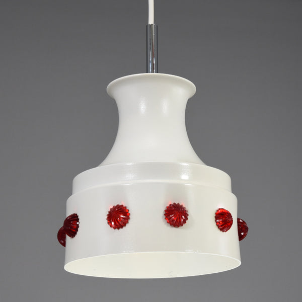 A pair of Mid-Century Modern 1960s classic Danish white metal pendant lights with red acrylic gems