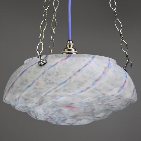 Vintage flycatcher glass bowl ceiling light with magenta and blue diagonal lines