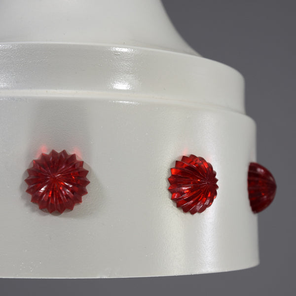 A pair of Mid-Century Modern 1960s classic Danish white metal pendant lights with red acrylic gems