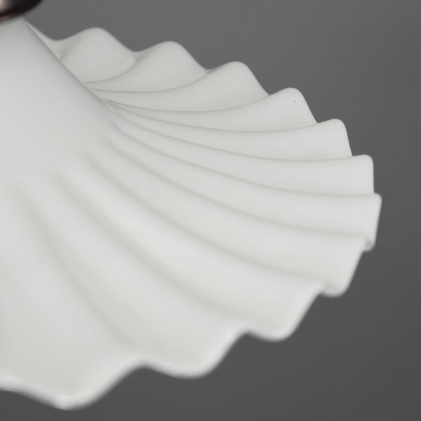 1950s French fan edge opaline glass pendant ceiling light