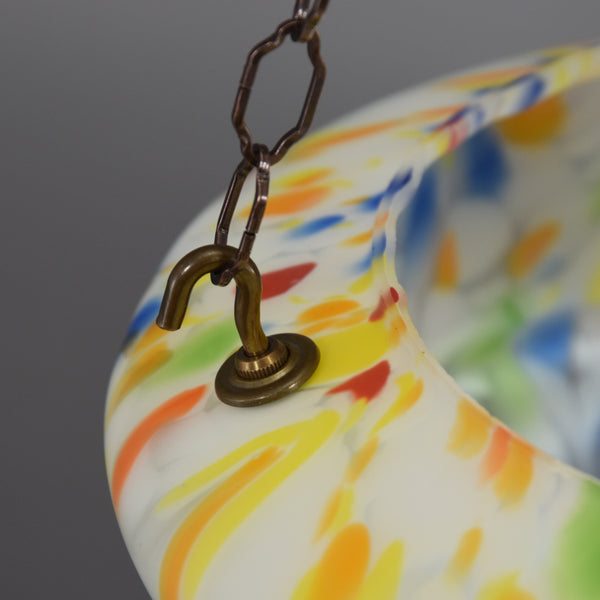 Large flycatcher glass bowl ceiling light with multi-colour marbling