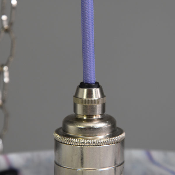Vintage flycatcher glass bowl ceiling light with magenta and blue diagonal lines