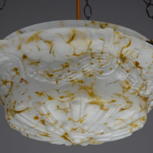 Art deco 1920s plafonnier sculptured festoon design glass bowl ceiling light