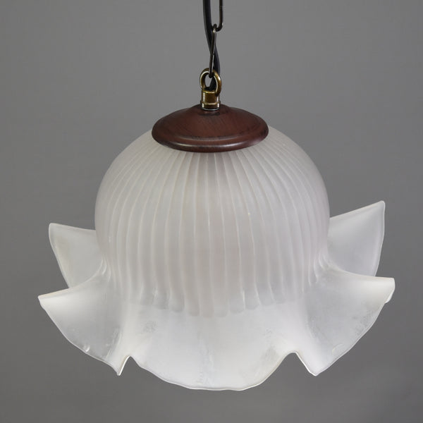 Beautiful French wavy edged opaque glass pendant light