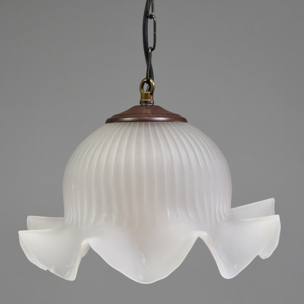Beautiful French wavy edged opaque glass pendant light fitting with an