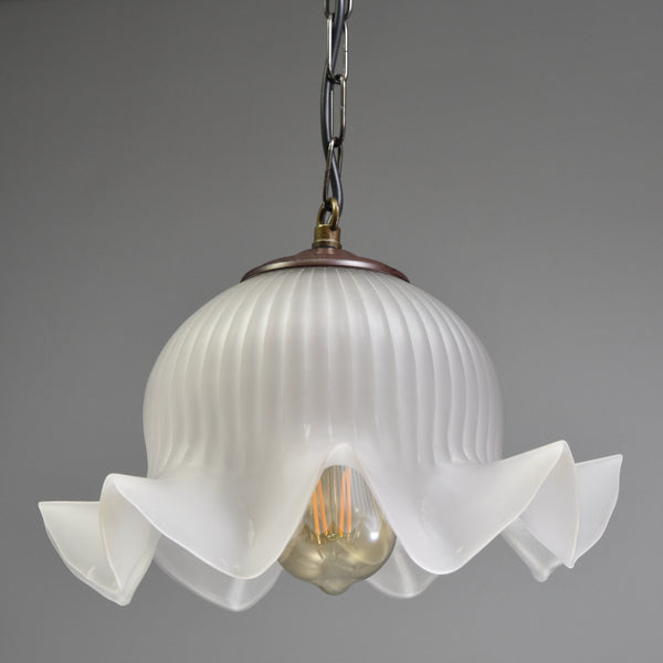 Beautiful French wavy edged opaque glass pendant light