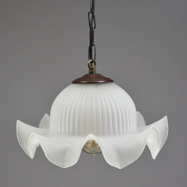 French wavy edged opaque glass pendant light
