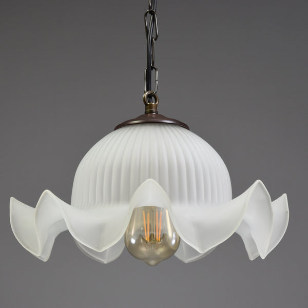 French wavy edged opaque glass pendant light