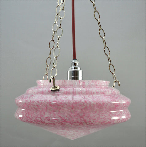 1940s Fuchsia pink and white glass Flycatcher/Plafonnier glass bowl ceiling light
