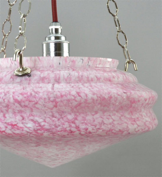 1940s Fuchsia pink and white glass Flycatcher/Plafonnier glass bowl ceiling light