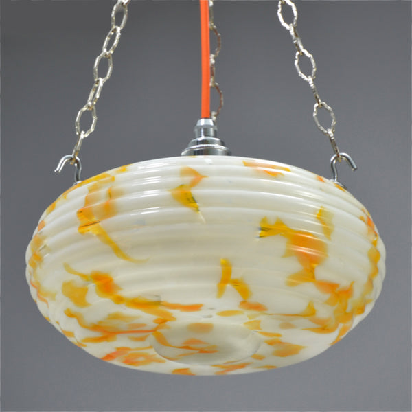 1950s Flycatcher/Plafonnier glass bowl ceiling light with orange marbling