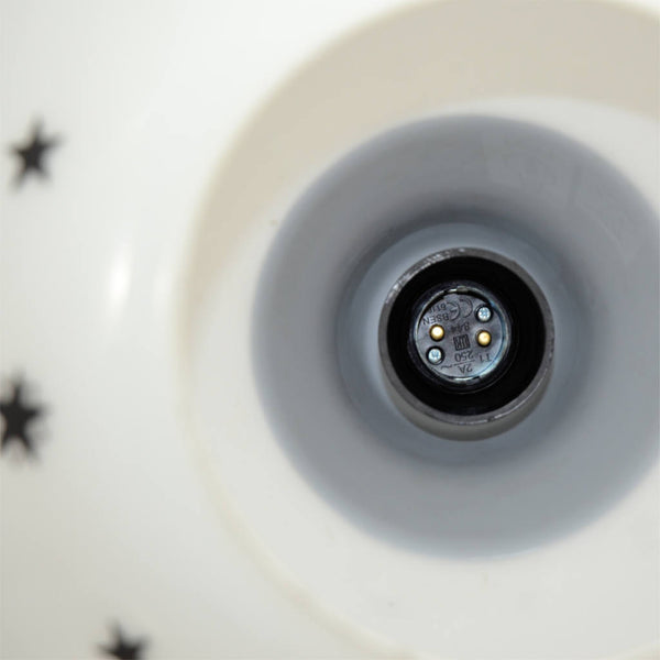 1950s white glass ceiling light with black top and star pattern