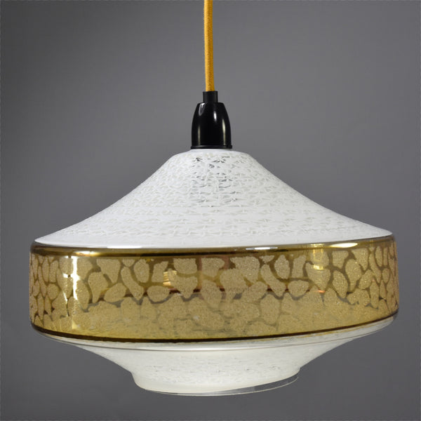 1960s-1970s Clear glass pendant light with gold frosted patterning