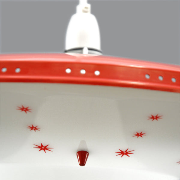 1960s ‘Flying saucer’ lampshade with moulded white plastic base and red metal top