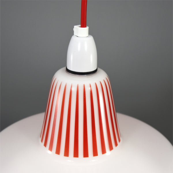 1960s white glass pendant lights with red pattern