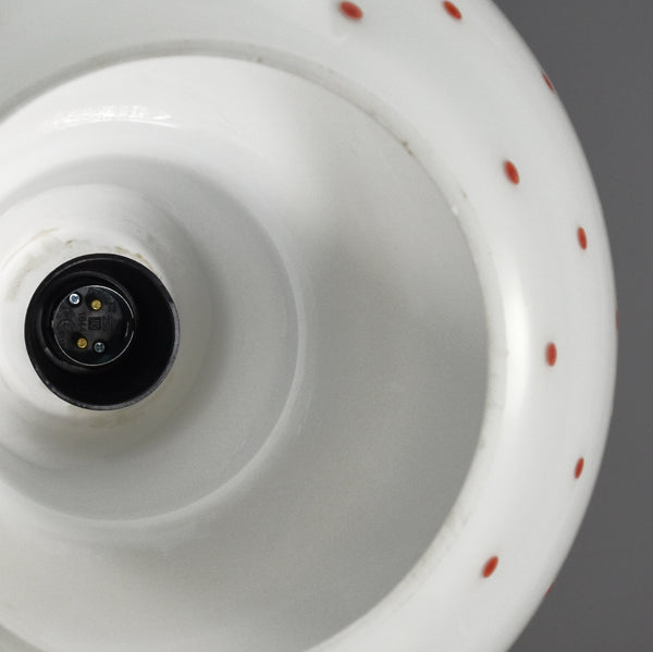 1950s-1960s white glass pendant ceiling light with black line and red dots