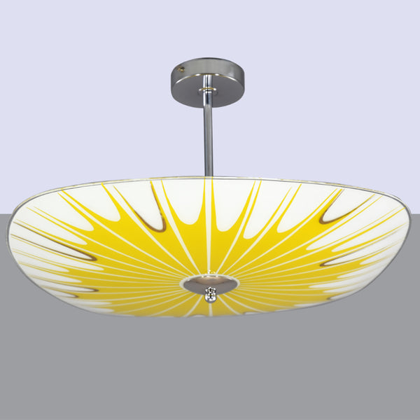 A pair of Napako Mid-Century Modern semi-flush/fixed ceiling lights with yellow and gold sunburst design