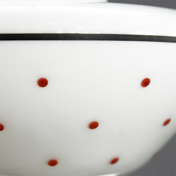 1950s-1960s white glass pendant ceiling light with black line and red dots