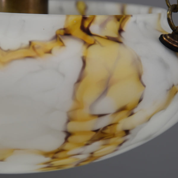 1920s-1940s flycatcher ceiling light with fantastic orange and brown marbling