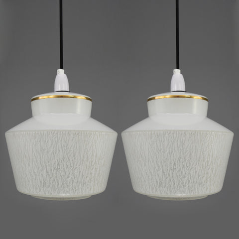 Pair of large 1950s white glass ceiling lights
