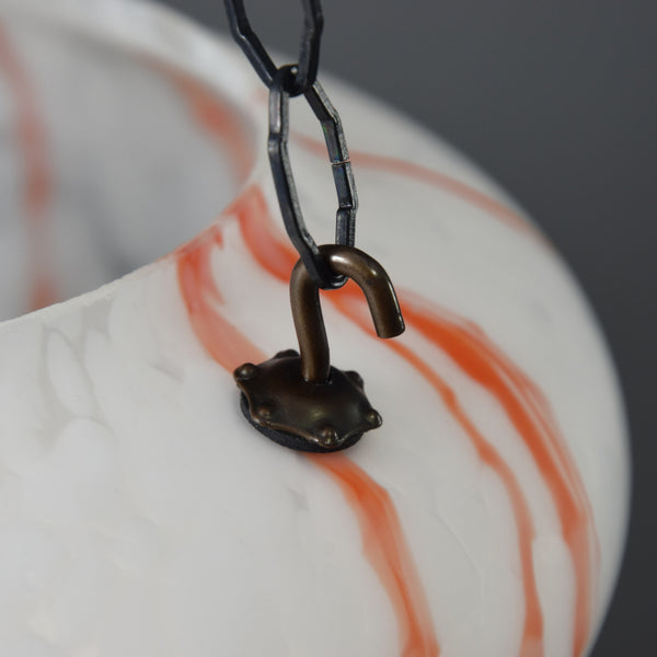 Art Deco white marbled glass flycatcher ceiling light with orange patterning
