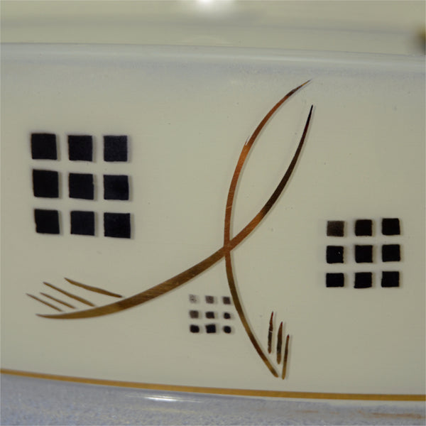 Art Deco Flycatcher/Plafonnier glass bowl ceiling light with cream sides and black and gold decoration