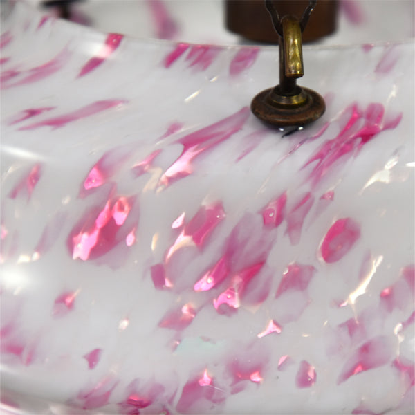 Art Deco white glass and deep pink marbled flycatcher