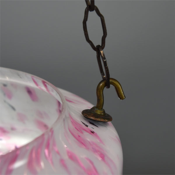 Art Deco white glass and deep pink marbled flycatcher