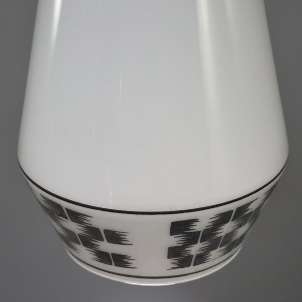Mid Century Modern 1960s white glass pendant light with with black checkered motif