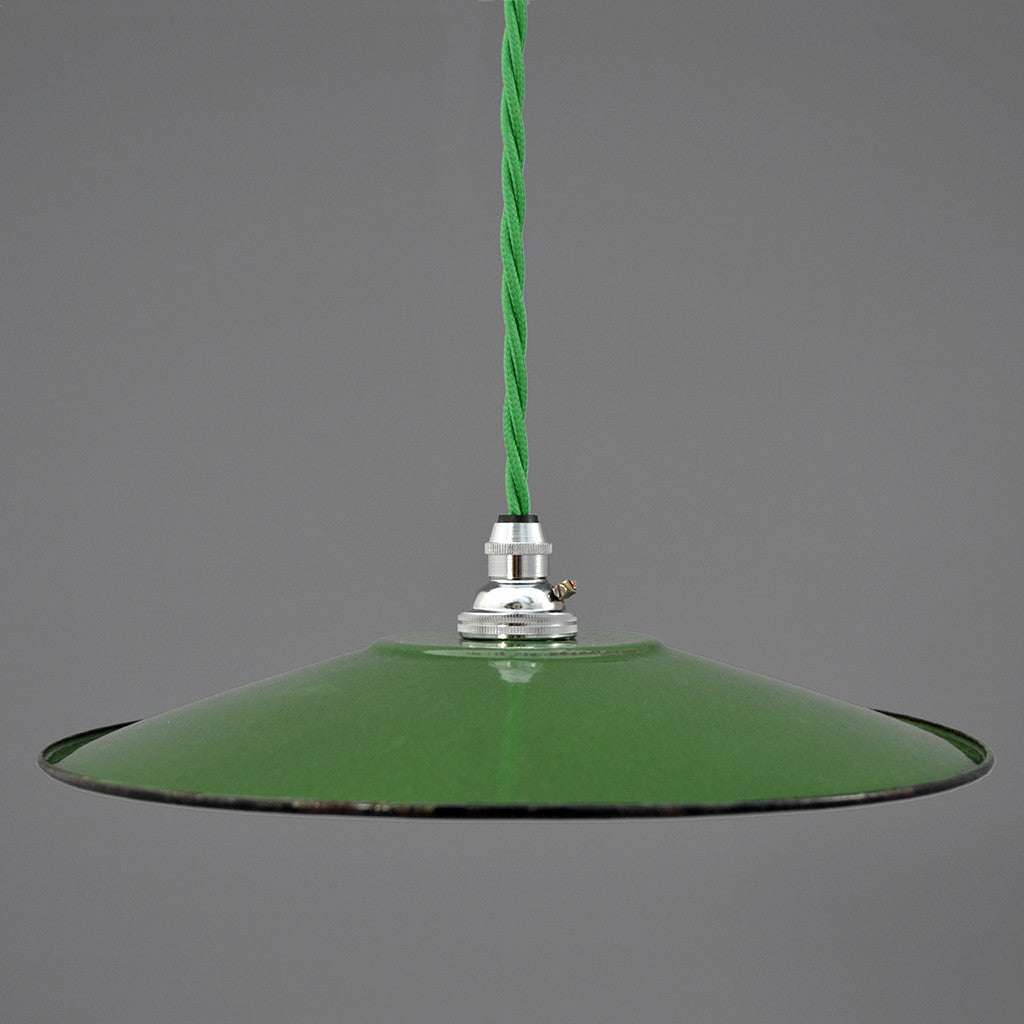 Vintage French light green enamel coolie pendant light