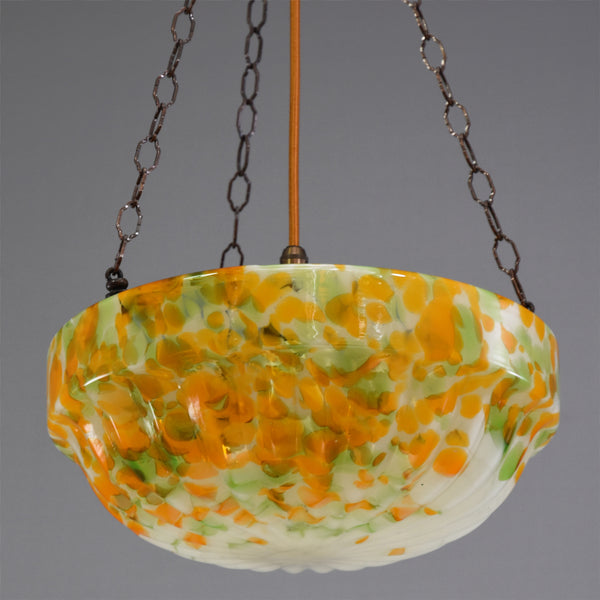 1920s-1940s flycatcher glass bowl ceiling light with orange and green marbling