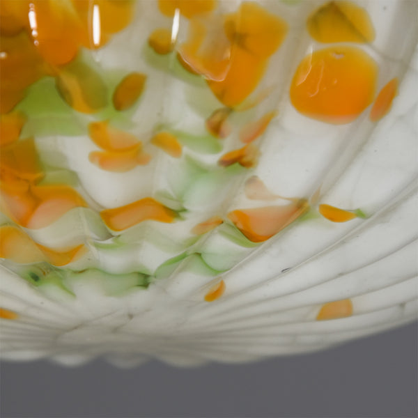 1920s-1940s flycatcher glass bowl ceiling light with orange and green marbling