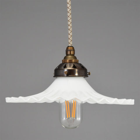 1950s French fan edge opaline glass pendant ceiling light