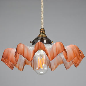 1950s French pendant ceiling light with red fluted edge