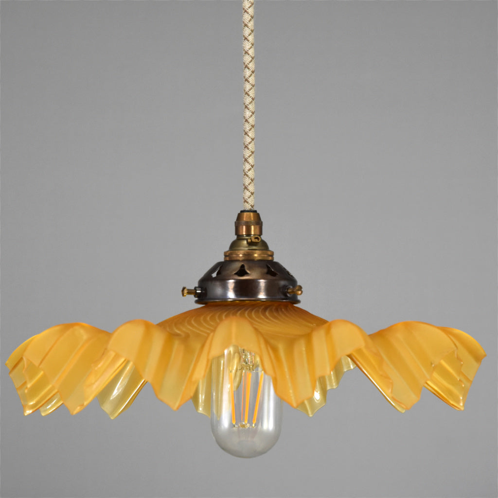 Gold colour 1950s French ice crystal design glass pendant light