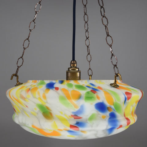 Large flycatcher glass bowl ceiling light with multi-colour marbling