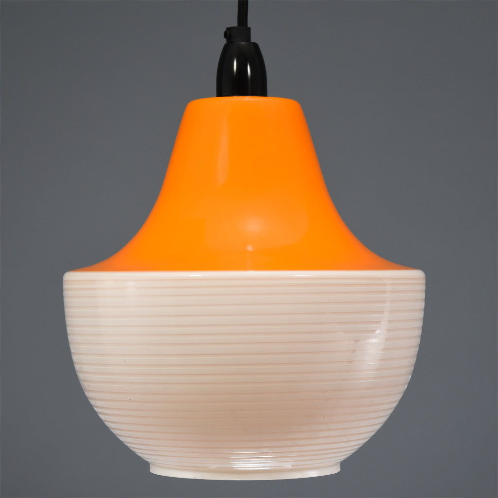 Mid-Century white ribbed ceiling light with orange top