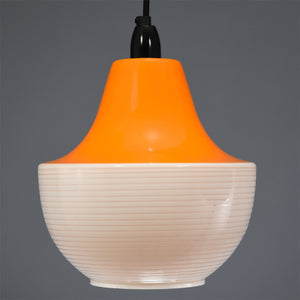 Mid-Century white ribbed ceiling light with orange top