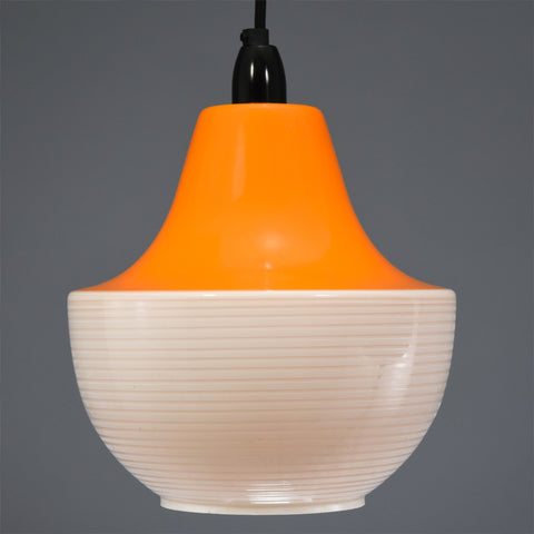 Mid-Century white ribbed ceiling light with orange top