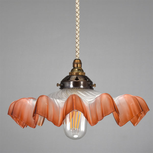 1950s French pendant ceiling light with red fluted edge