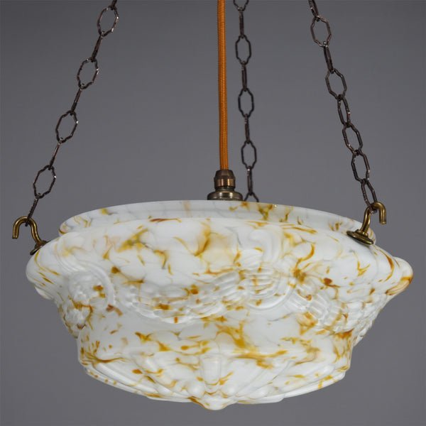 Art deco 1920s plafonnier sculptured festoon design glass bowl ceiling light