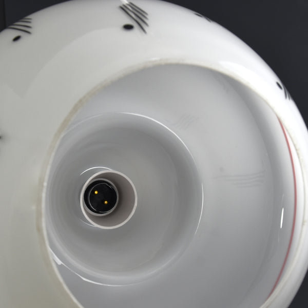 1950s-1960s pair of Mid-Century Modern white glasss ceiling lights with red line and black motif